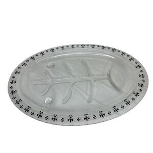 Vintage Glasbake Meat Glass Serving Platter 15.5 Fleur De Lis Mid-Century
